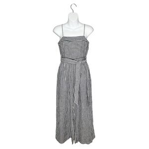 J Crew Linen Tie Waisted Gingham Wide Leg Jumpsuit Size 0